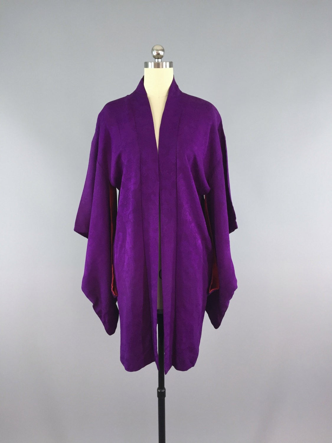 1930s Vintage Silk Haori Kimono Cardigan / Purple Floral - ThisBlueBird