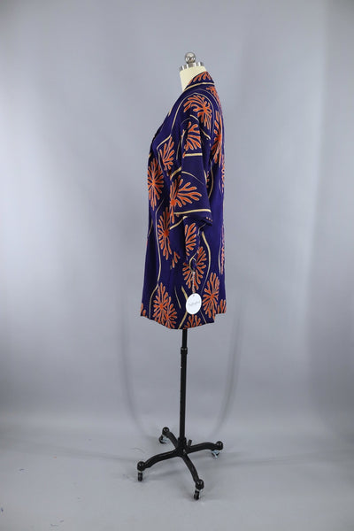 1930s Vintage Silk Haori Kimono Jacket Cardigan / Blue & Orange Coral - ThisBlueBird