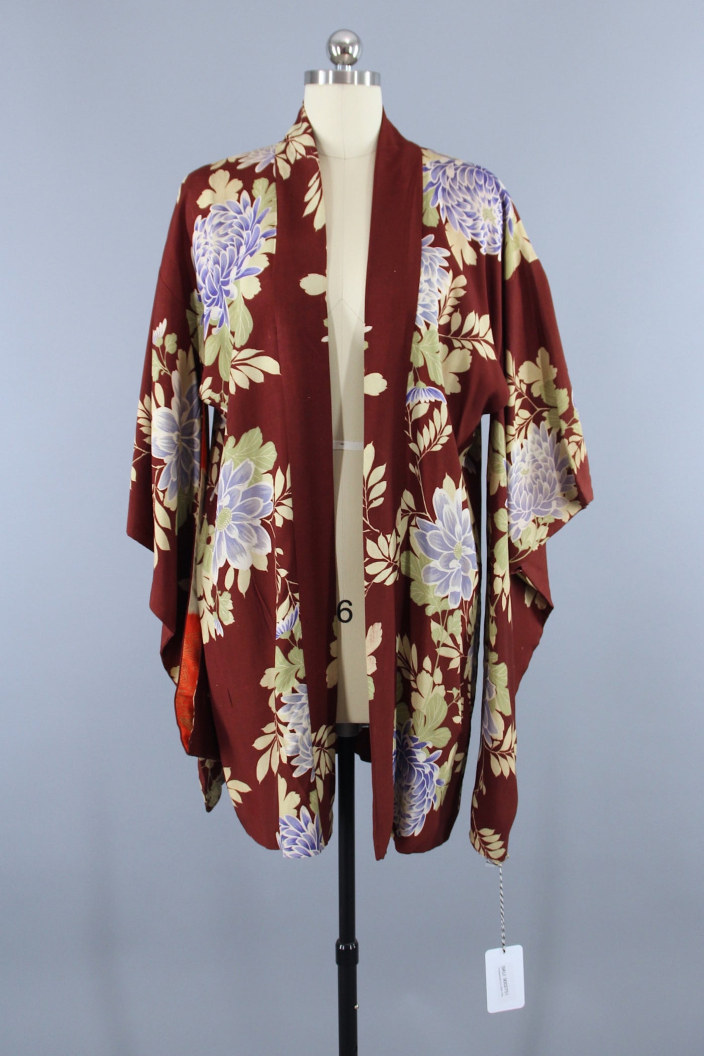 1930s Vintage Silk Haori Kimono Jacket Cardigan / Brown & Blue Floral Print - ThisBlueBird