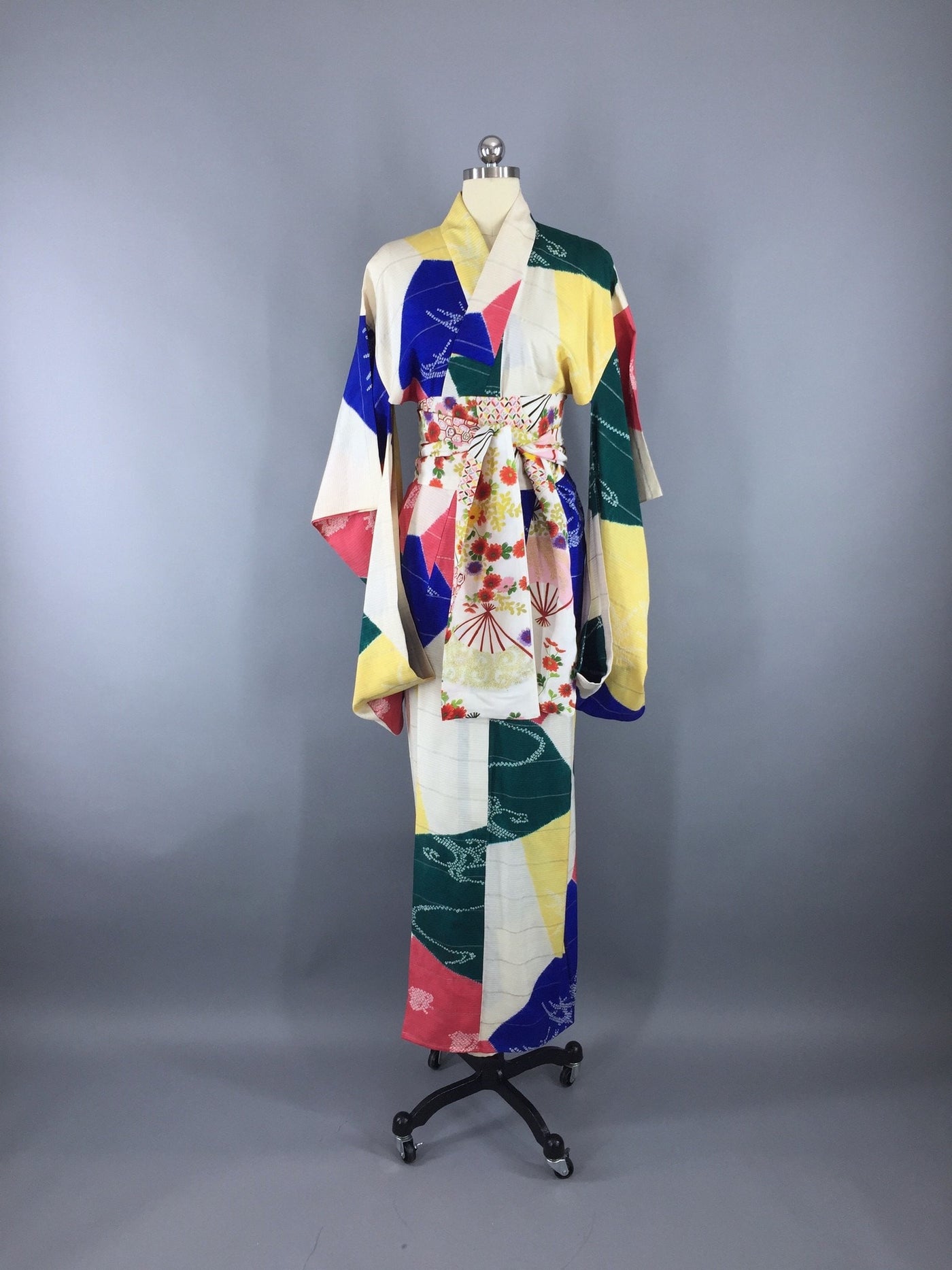 1930s Vintage Silk Kimono Robe / Art Deco Blue & Green - ThisBlueBird