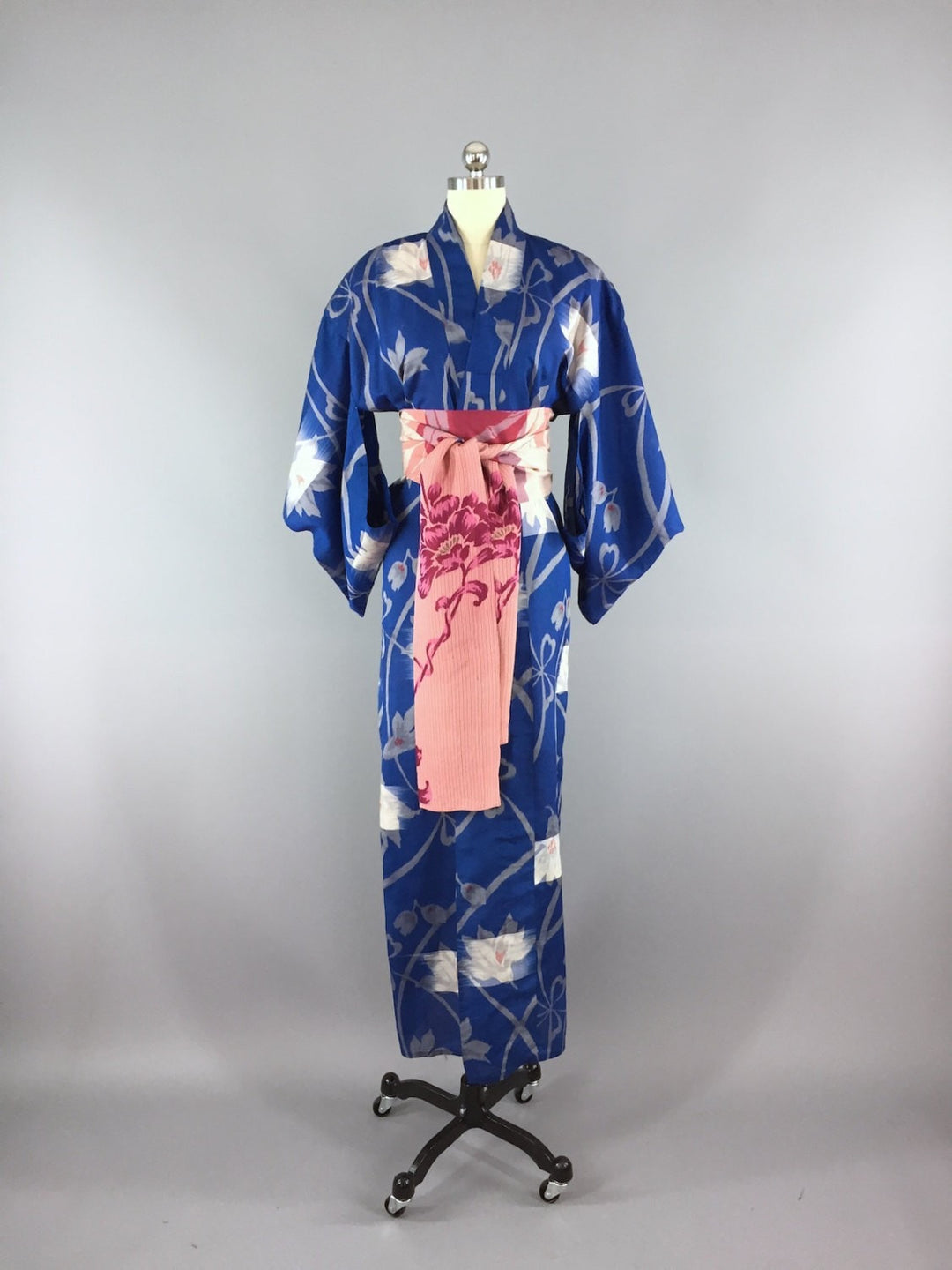 1930s Vintage Silk Kimono Robe / Blue Ikat Floral - ThisBlueBird