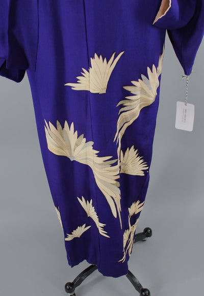 1930s Vintage Silk Kimono Robe / Blue Purple Chrysanthemum Floral - ThisBlueBird