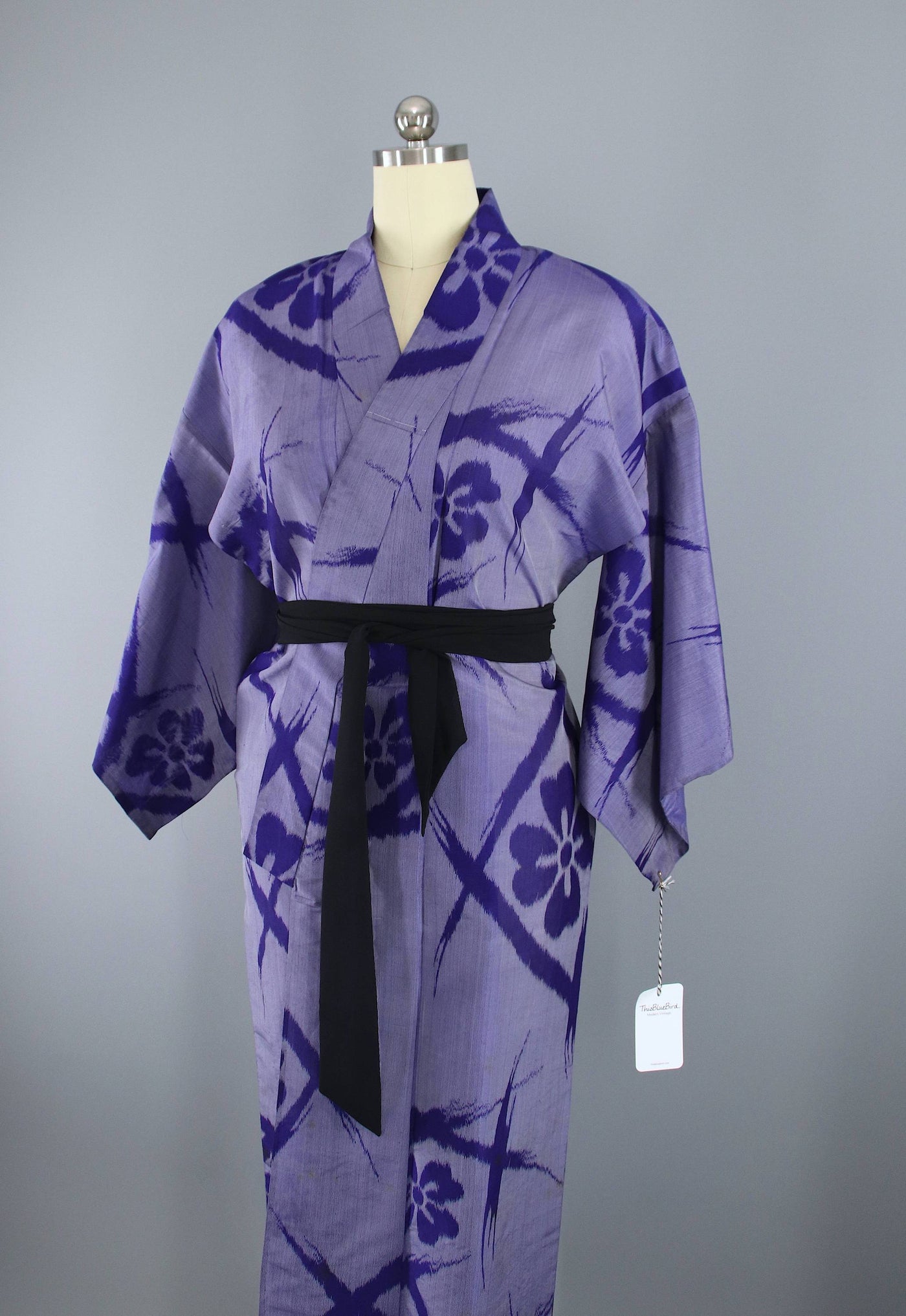 1930s Vintage Silk Kimono Robe / Blue Purple Ikat - ThisBlueBird