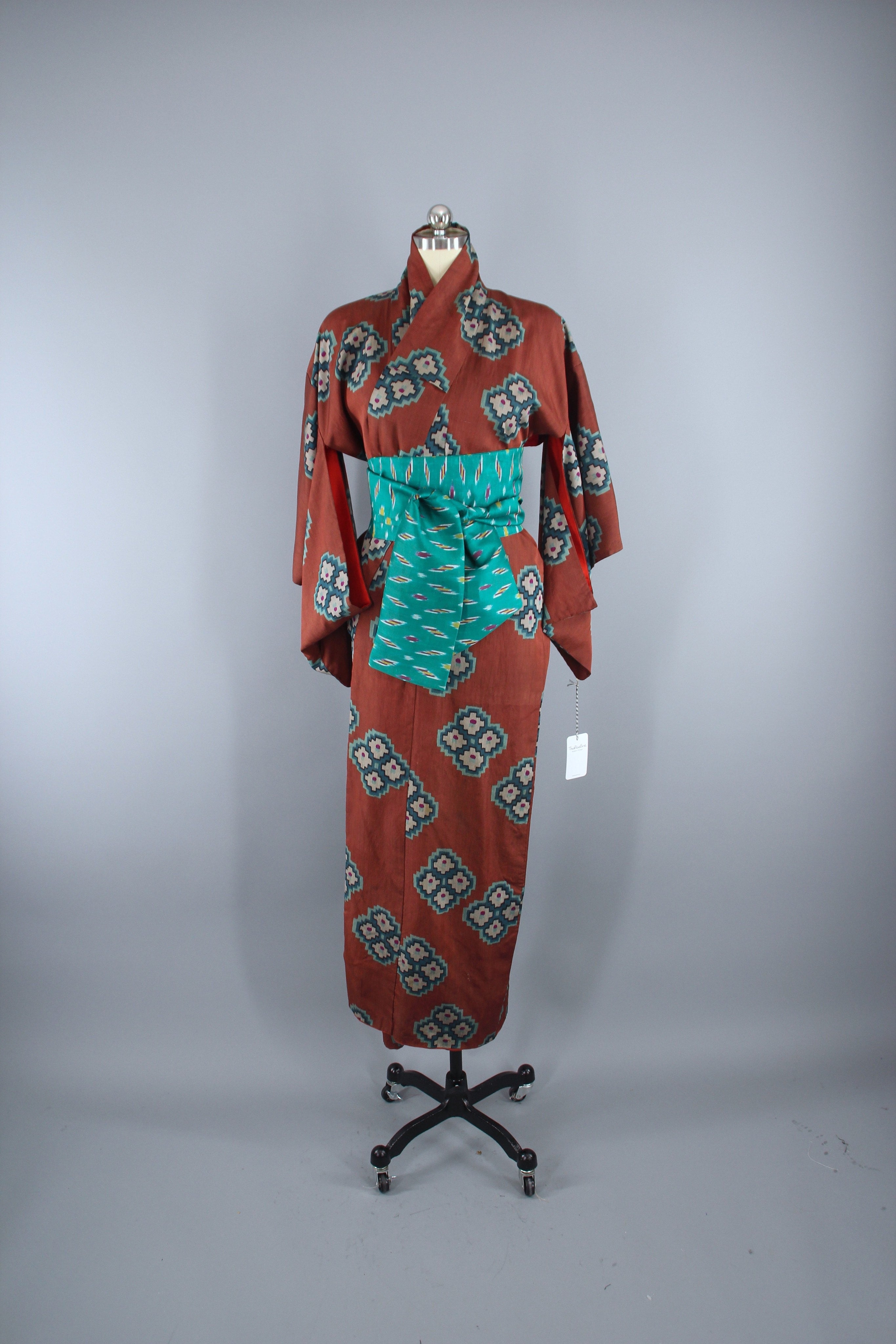 1930s Vintage Silk Kimono Robe / Brown Teal Ikat – ThisBlueBird