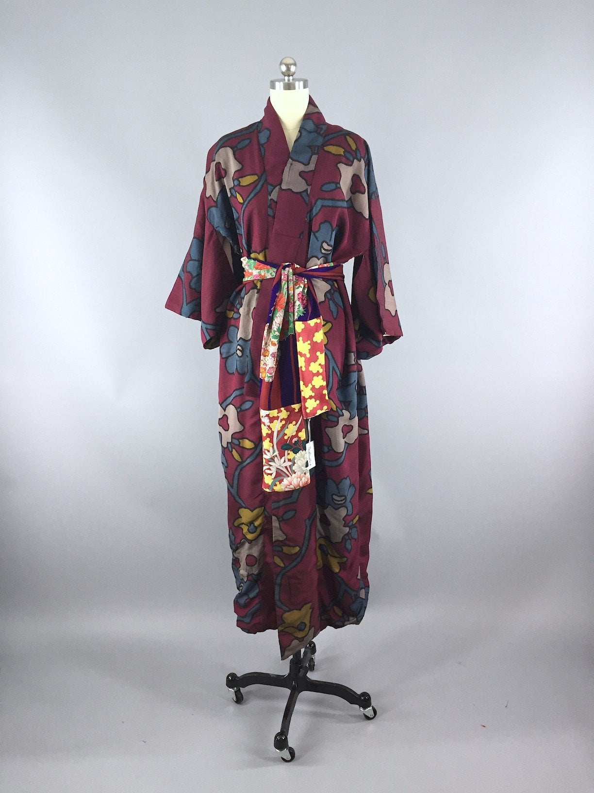1930s Vintage Silk Kimono Robe / Ikat Floral Print - ThisBlueBird