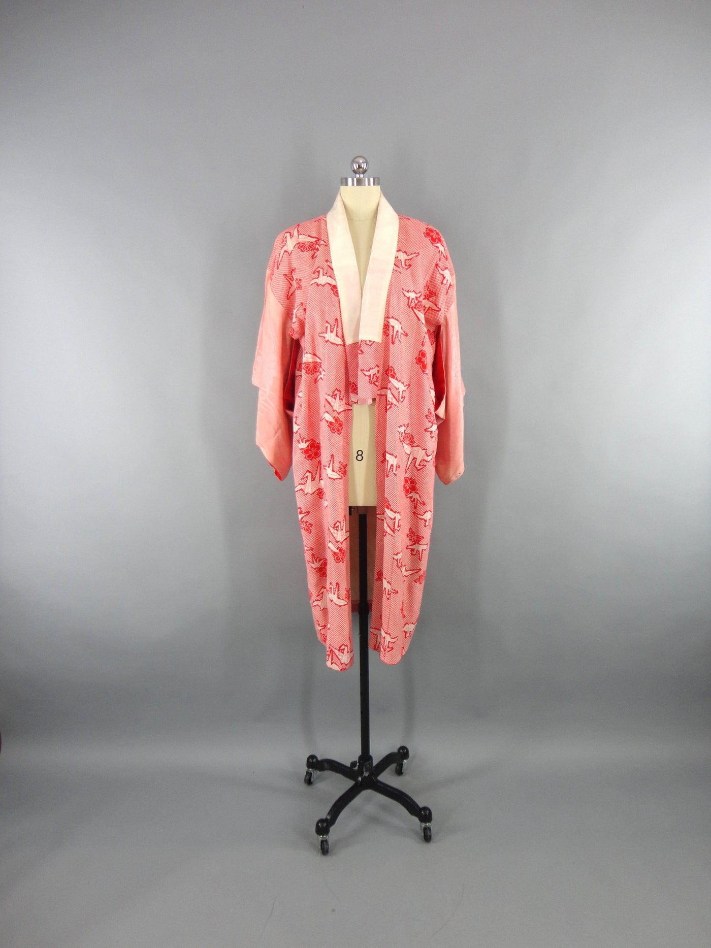 1930s Vintage Silk Kimono Robe in Red Origami Shibori - ThisBlueBird