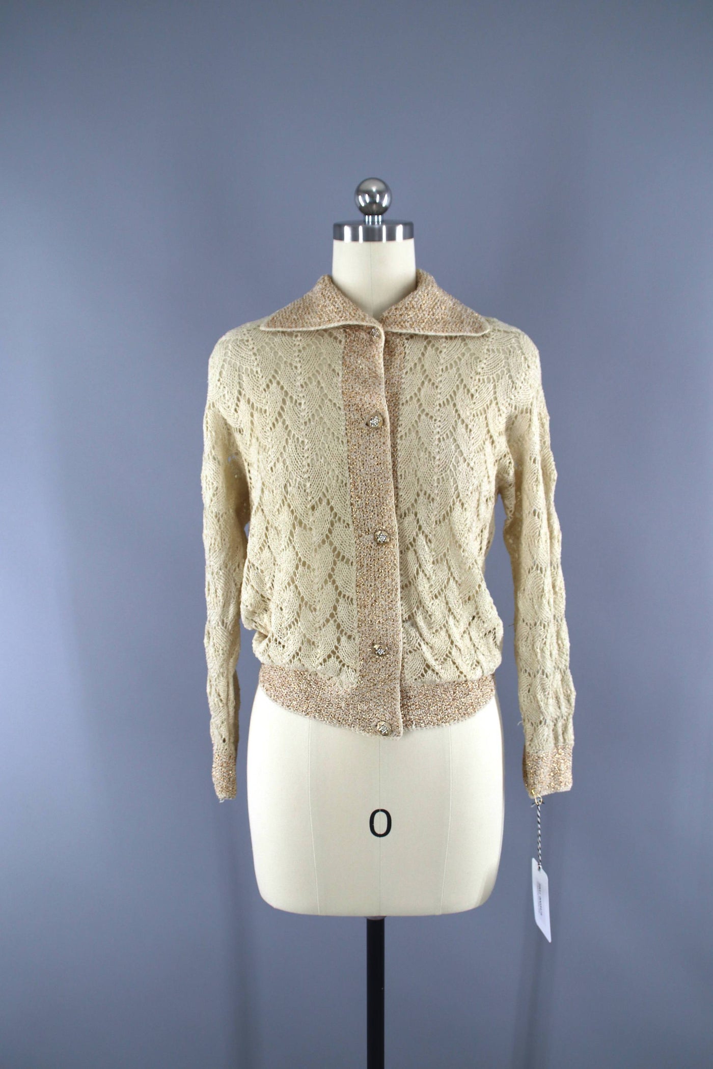 1940s - 1950s Vintage Cardigan Sweater / Gold Rhinestone Buttons - ThisBlueBird