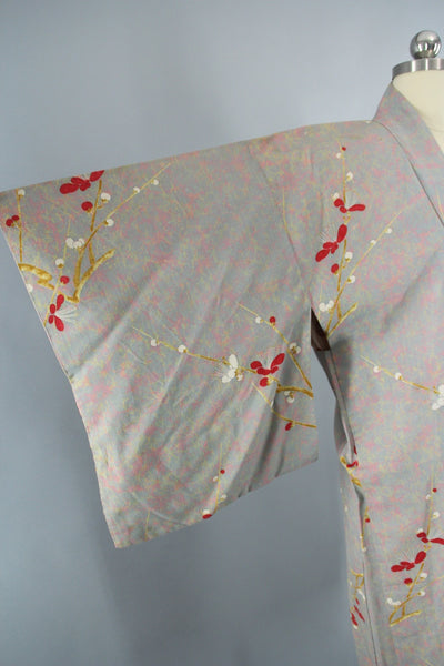 1940s Vintage Rayon Haori Kimono Jacket with Taupe Floral Print - ThisBlueBird