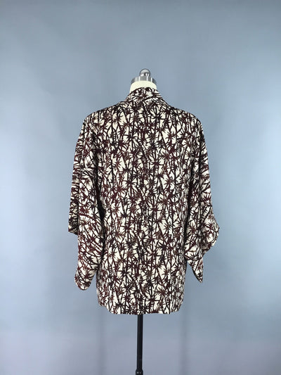 1940s Vintage Silk Haori Kimono Cardigan Jacket in Ivy Floral Print - ThisBlueBird