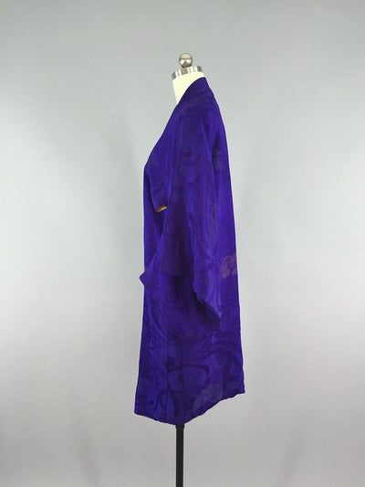 1940s Vintage Silk Haori Kimono Cardigan / Purple Embroidery - ThisBlueBird