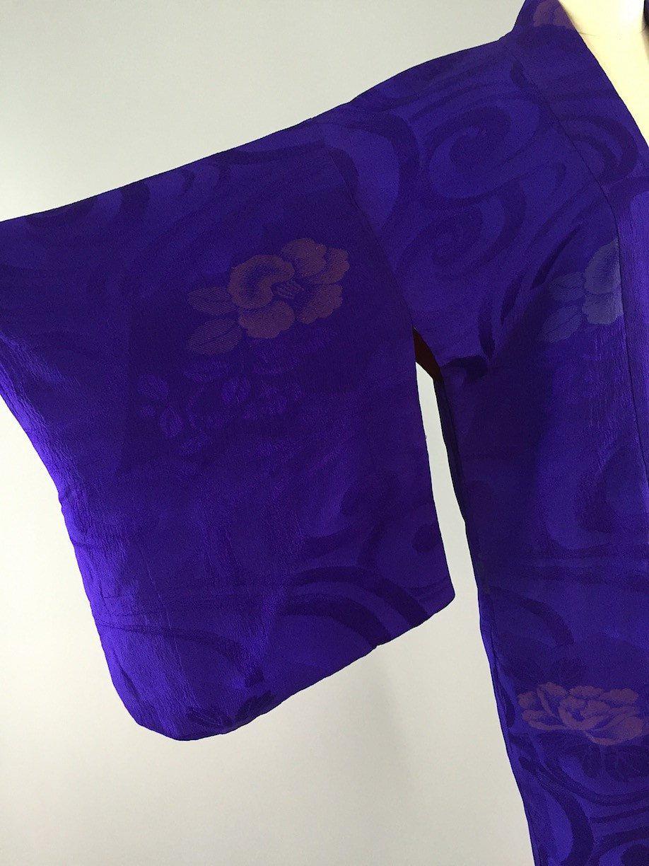 1940s Vintage Silk Haori Kimono Cardigan / Purple Embroidery - ThisBlueBird
