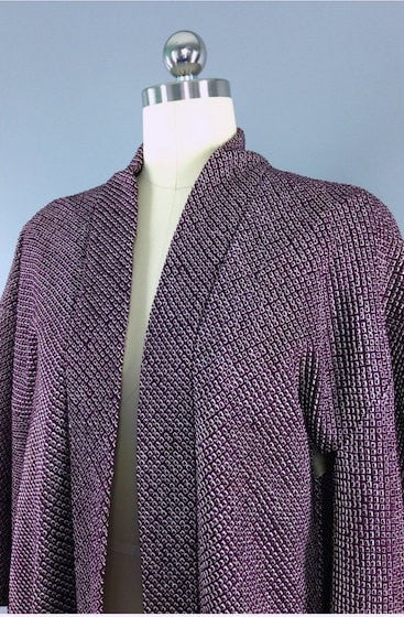 1940s Vintage Silk Haori Kimono Cardigan / Purple Shibori - ThisBlueBird