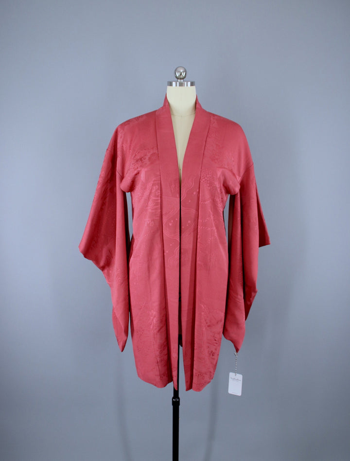 1940s Vintage Silk Haori Kimono Jacket / Dark Mauve Pink - ThisBlueBird