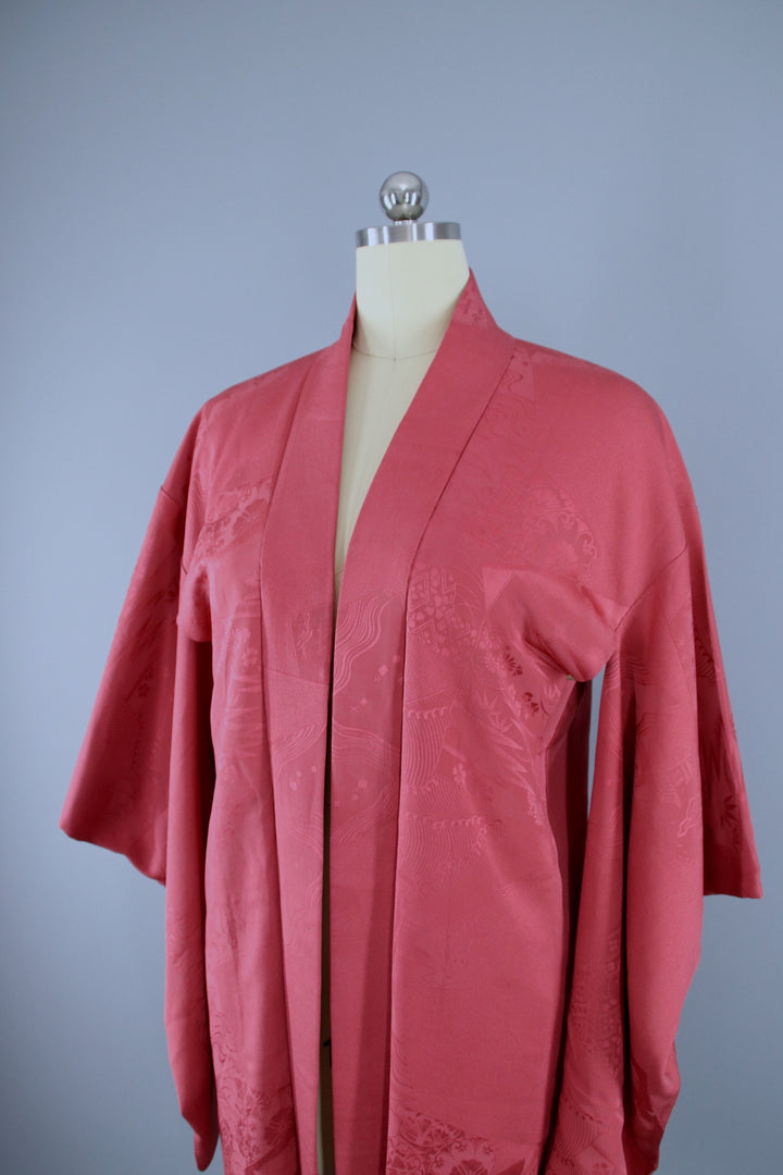 1940s Vintage Silk Haori Kimono Jacket / Dark Mauve Pink - ThisBlueBird