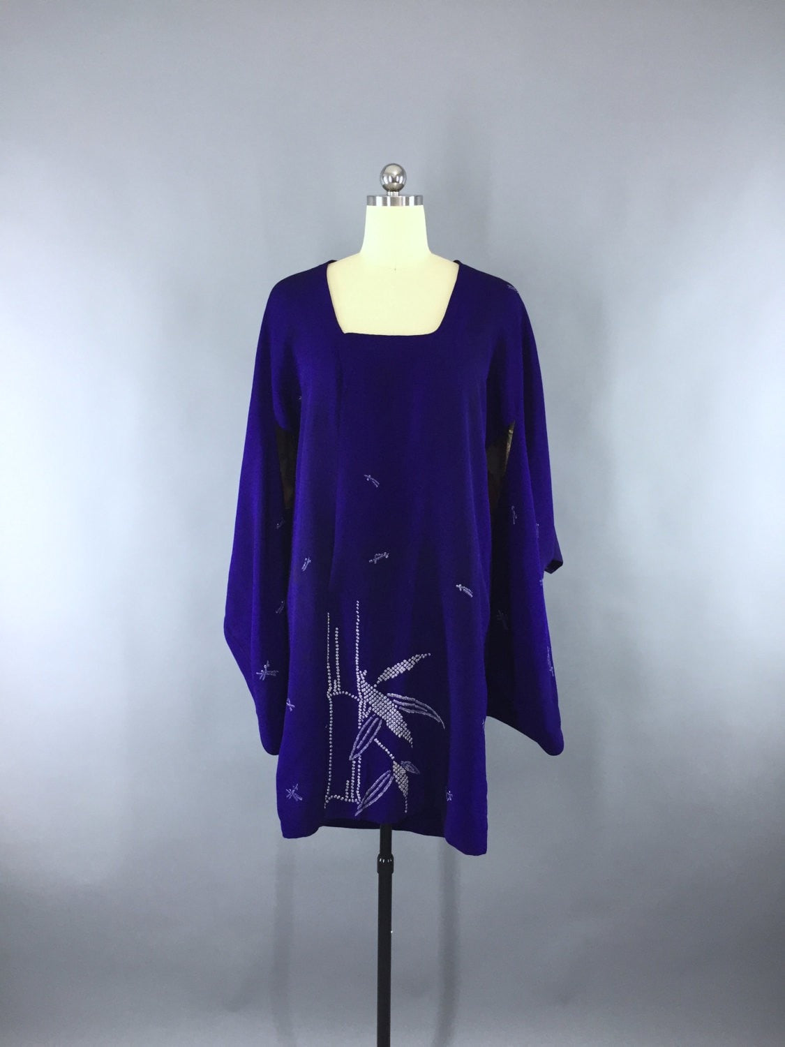 1940s Vintage Silk Kimono Jacket Michiyuki Coat in Blue and Purple Shibori - ThisBlueBird