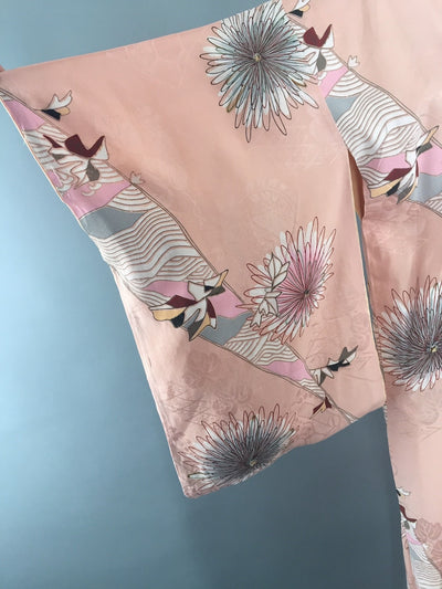 1940s Vintage Silk Kimono Robe / Art Deco Pink Floral - ThisBlueBird