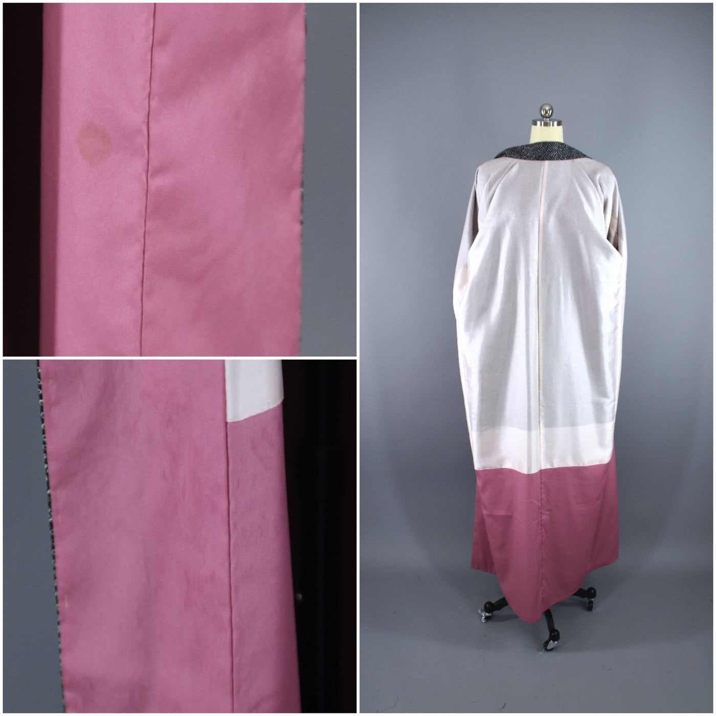 1940s Vintage Silk Kimono Robe / Black Shibori - ThisBlueBird
