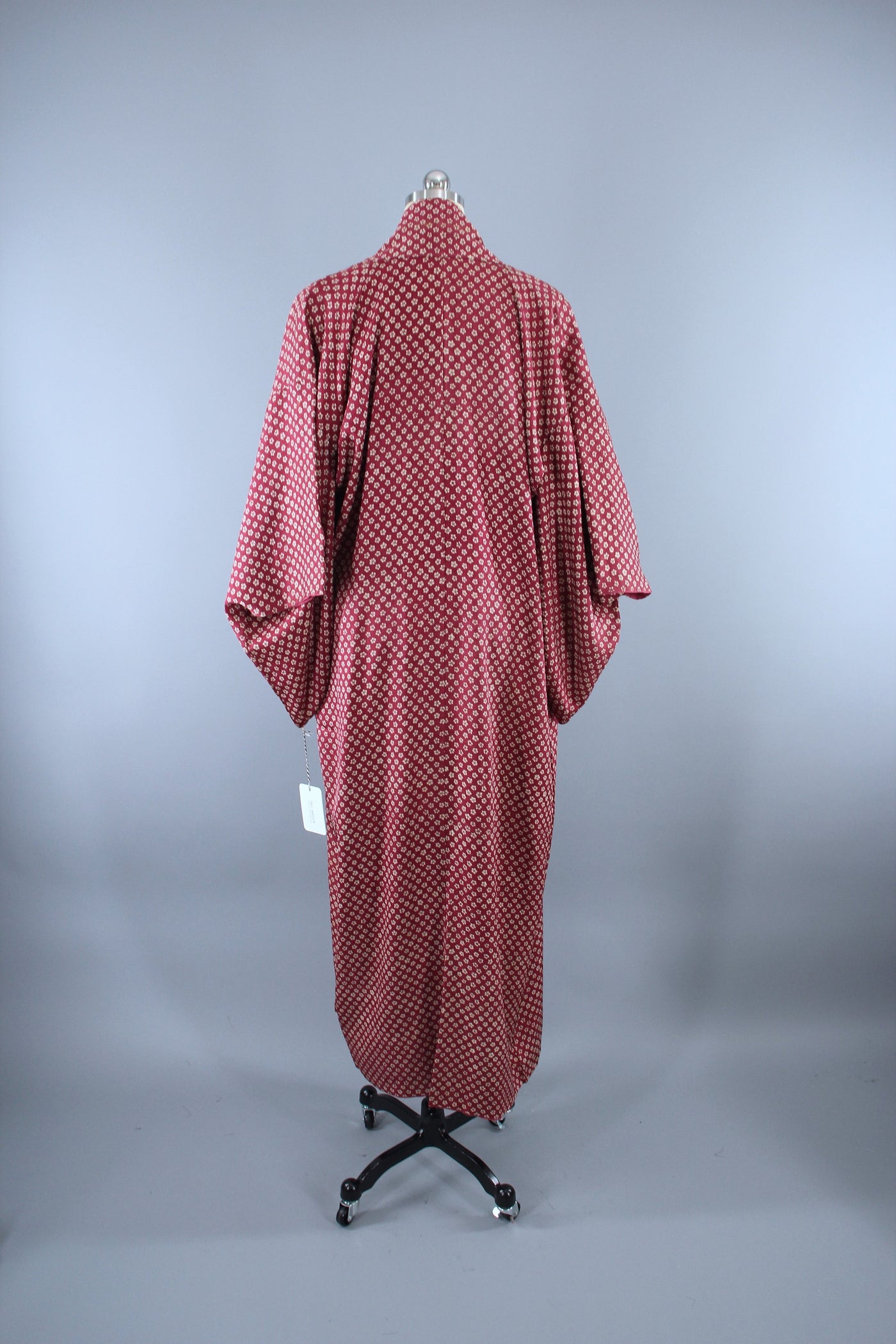 1940s Vintage Silk Kimono Robe / Cranberry Red Floral Print - ThisBlueBird