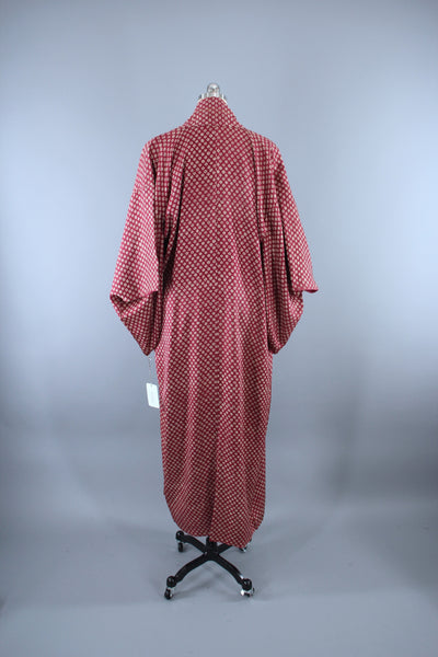 1940s Vintage Silk Kimono Robe / Cranberry Red Floral Print - ThisBlueBird