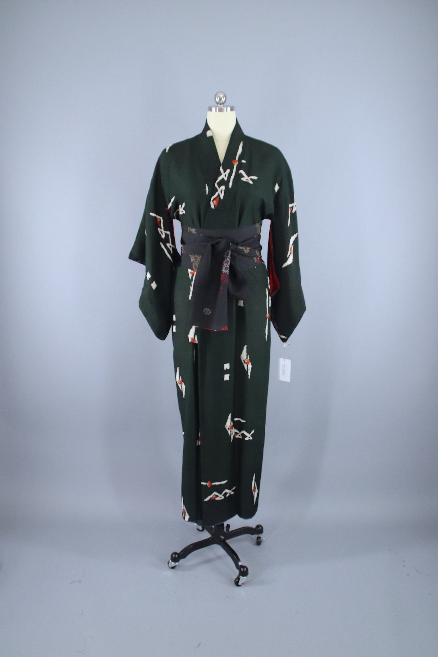 1940s Vintage Silk Kimono Robe / Forest Green - ThisBlueBird