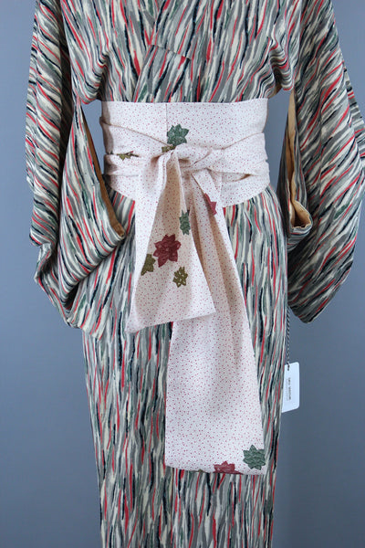 1940s Vintage Silk Kimono Robe / Grey Green Abstract - ThisBlueBird