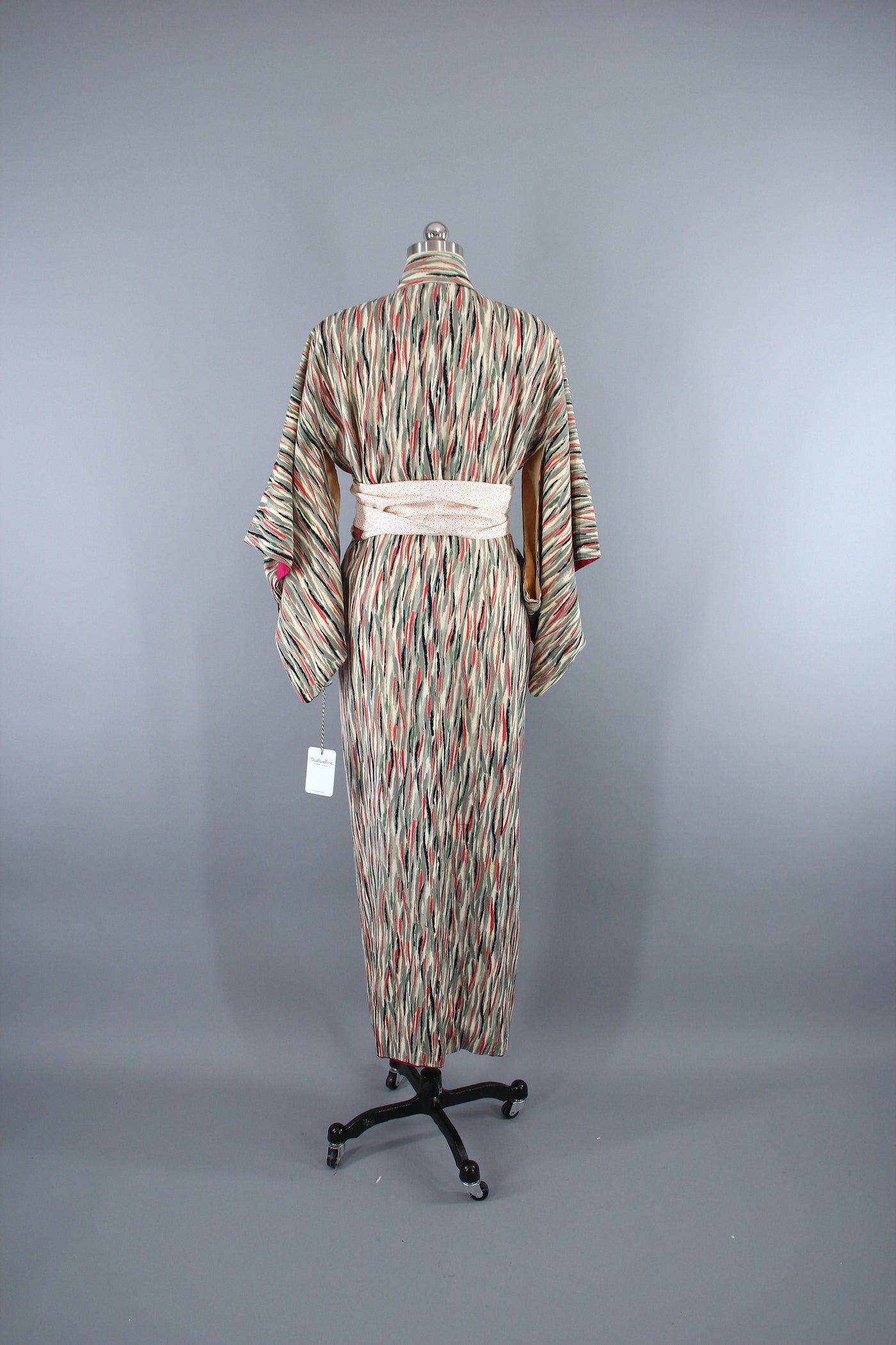1940s Vintage Silk Kimono Robe / Grey Green Abstract - ThisBlueBird