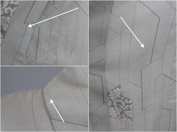 1940s Vintage Silk Kimono Robe / Grey &amp; White Clouds Ikat - ThisBlueBird