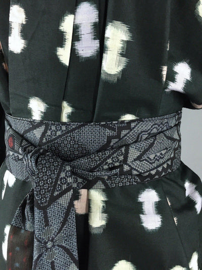 1940s Vintage Silk Kimono Robe / Ikat Black - ThisBlueBird