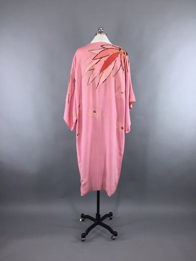 1940s Vintage Silk Kimono Robe in Pink Art Deco Floral - ThisBlueBird