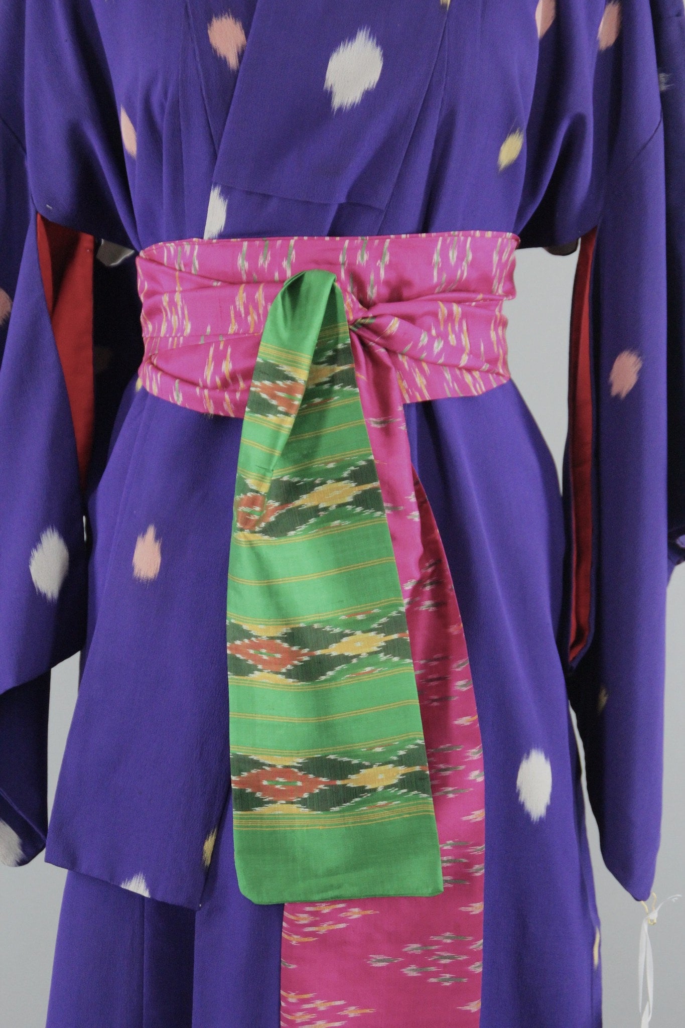 1940s Vintage Silk Kimono Robe in Purple Polka Dots Ikat - ThisBlueBird