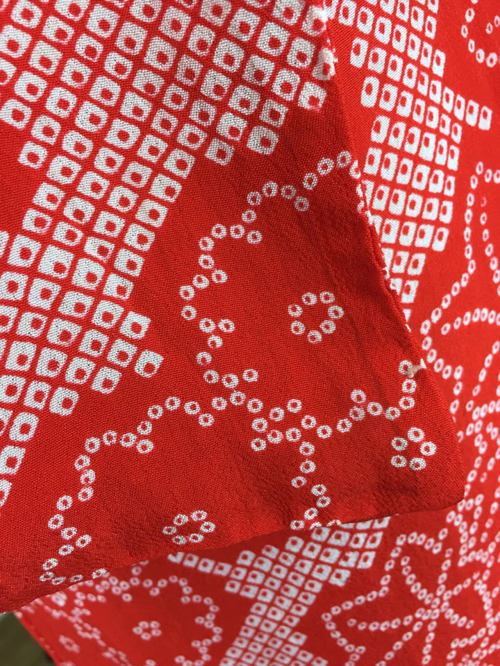 1940s Vintage Silk Kimono Robe in Red Floral Print Shibori - ThisBlueBird