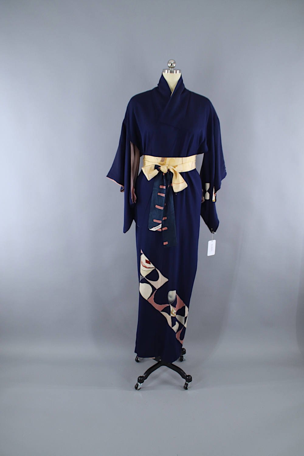 1940s Vintage Silk Kimono Robe / Navy Blue Art Deco - ThisBlueBird