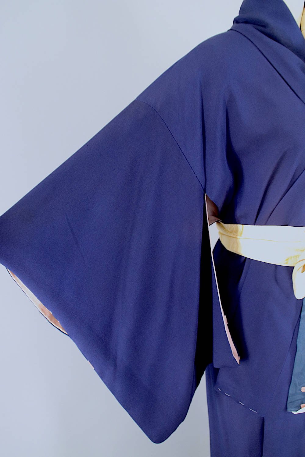 1940s Vintage Silk Kimono Robe / Navy Blue Art Deco - ThisBlueBird