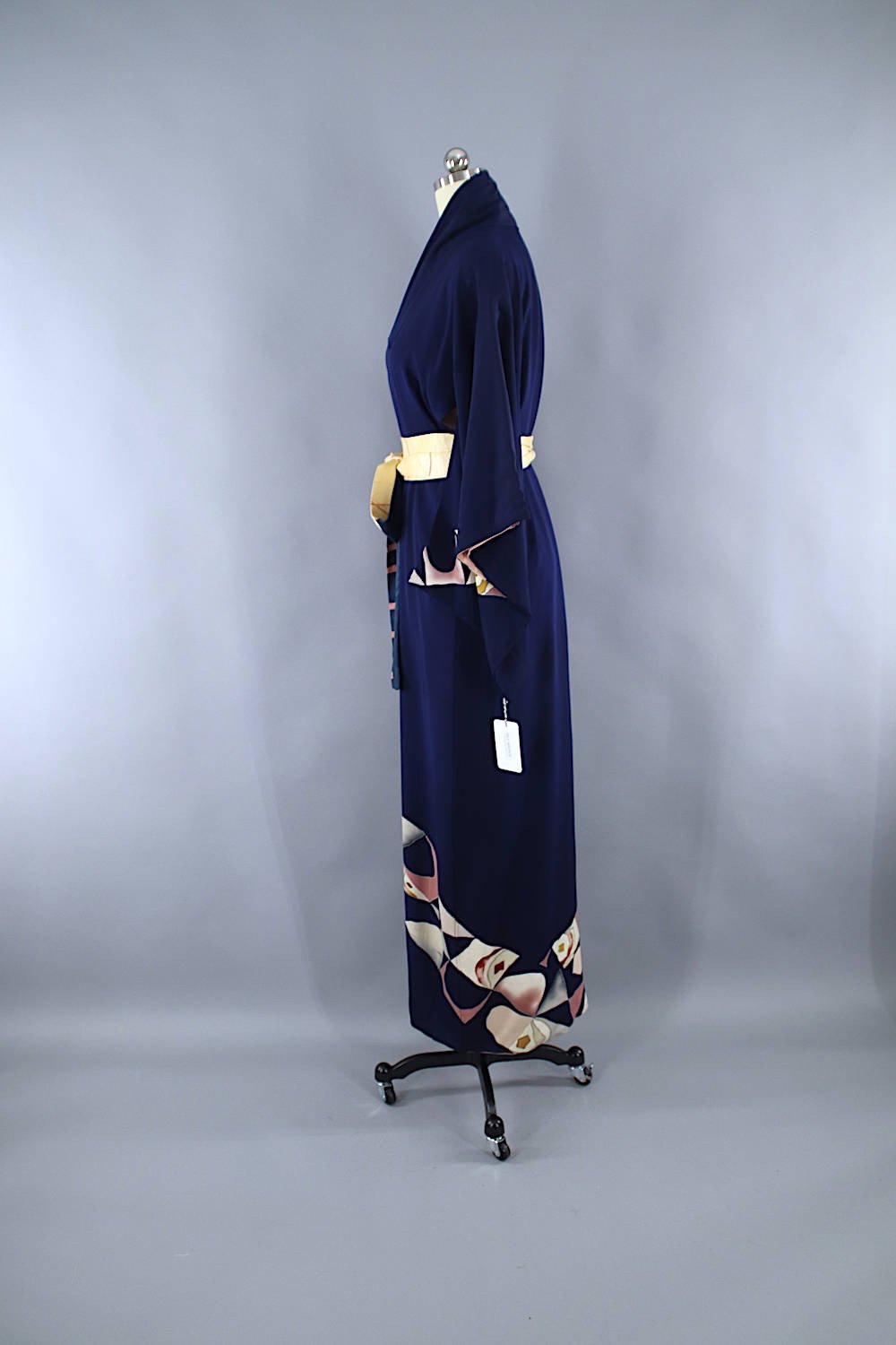 1940s Vintage Silk Kimono Robe / Navy Blue Art Deco - ThisBlueBird
