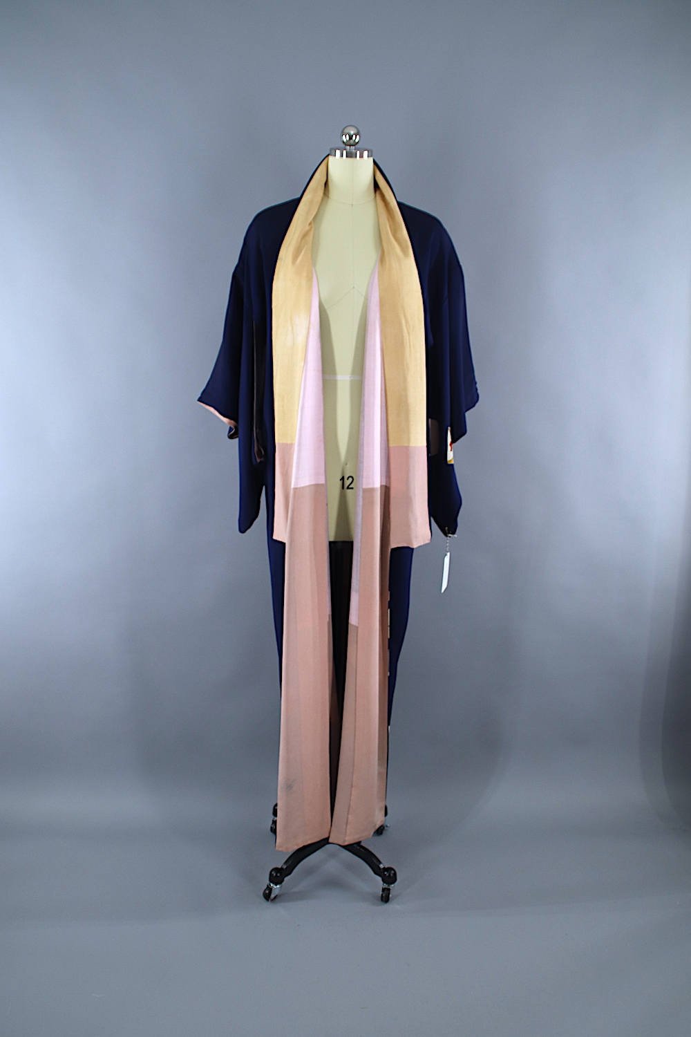1940s Vintage Silk Kimono Robe / Navy Blue Art Deco - ThisBlueBird