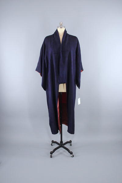 1940s Vintage Silk Kimono Robe / Navy Blue - ThisBlueBird