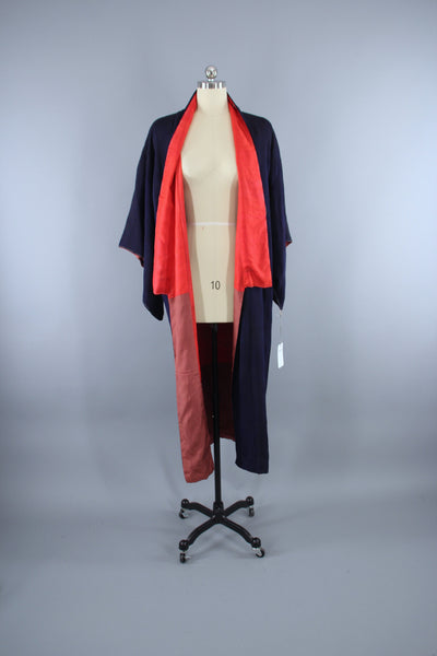 1940s Vintage Silk Kimono Robe / Navy Blue - ThisBlueBird