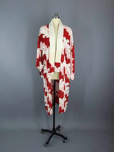 1940s Vintage Silk Kimono Robe / Pink Daisy Floral Print - ThisBlueBird
