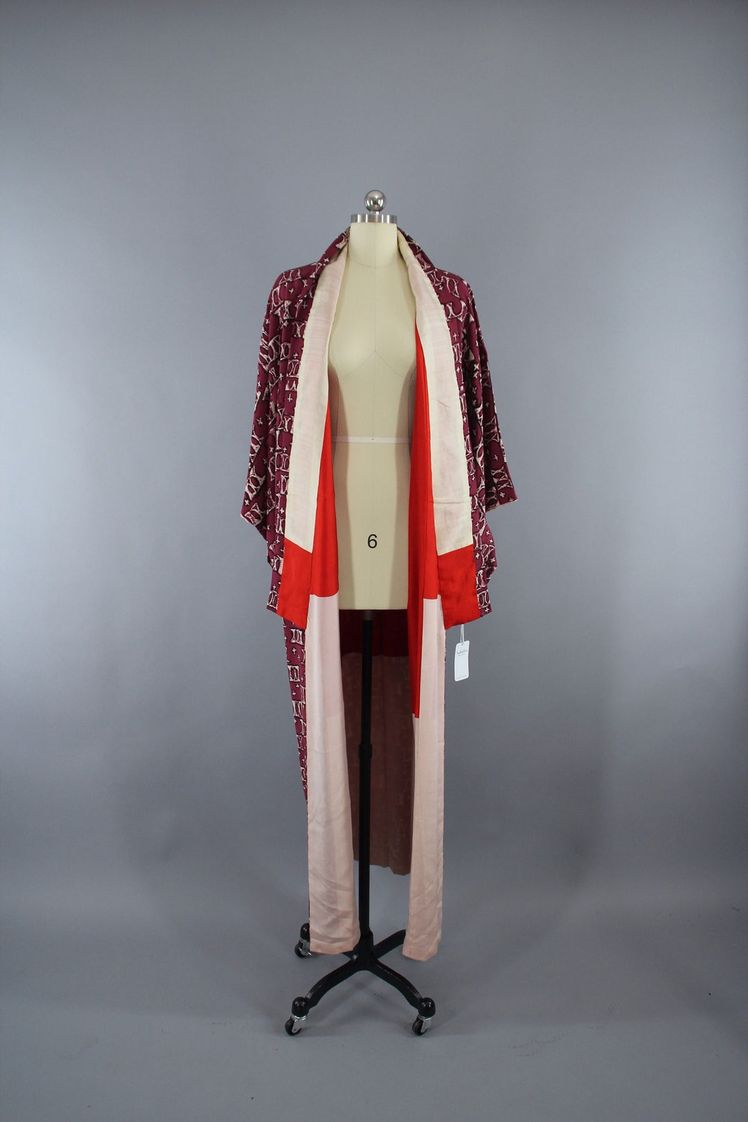 1940s Vintage Silk Kimono Robe / Purple Red X Print - ThisBlueBird