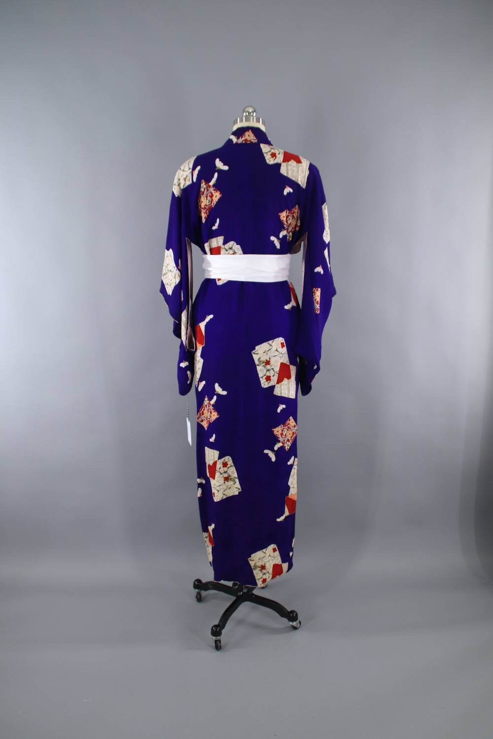1940s Vintage Silk Kimono Robe / Royal Blue & Red Abstract Print - ThisBlueBird