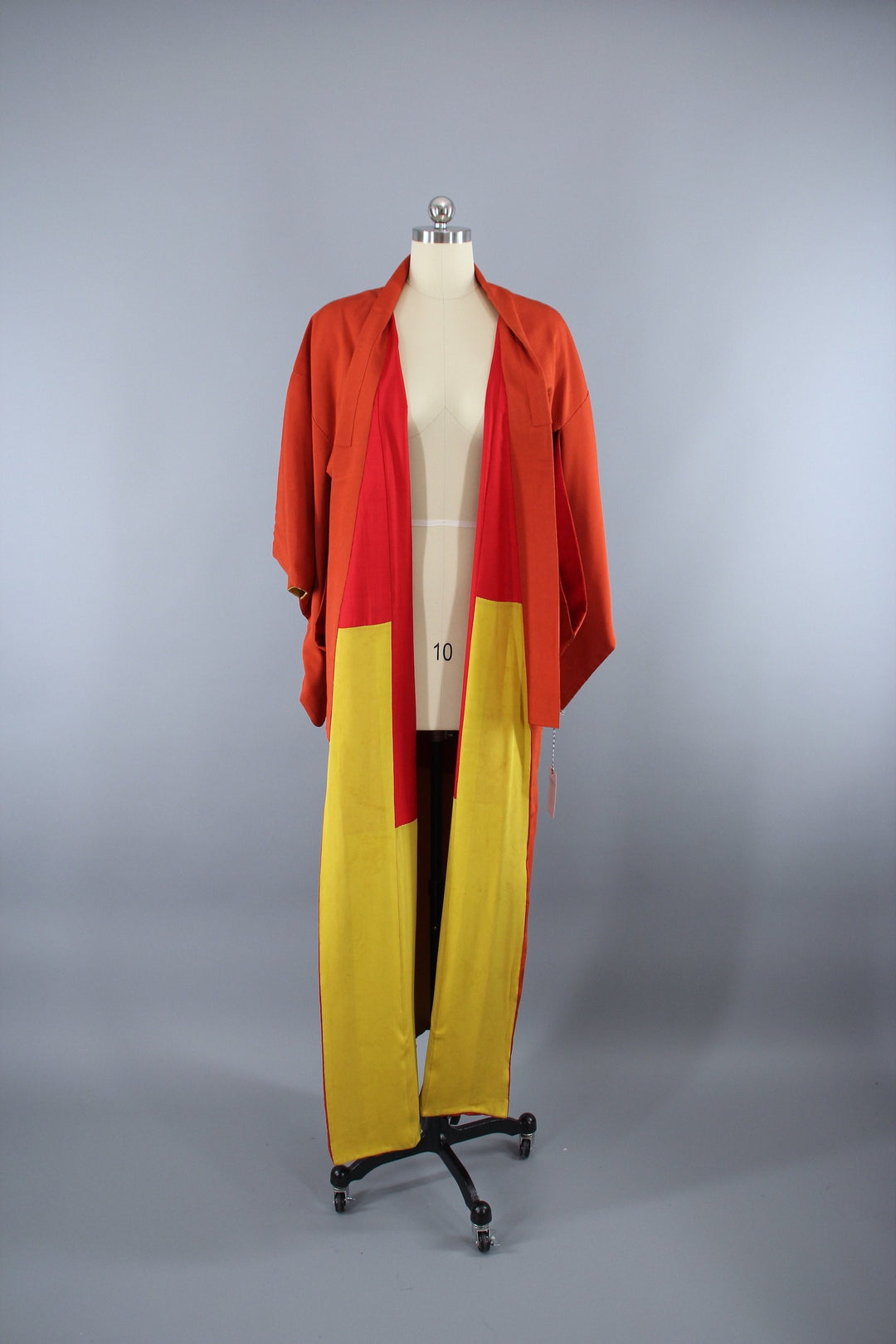 1940s Vintage Silk Kimono Robe / Rust Dark Orange Crepe - ThisBlueBird