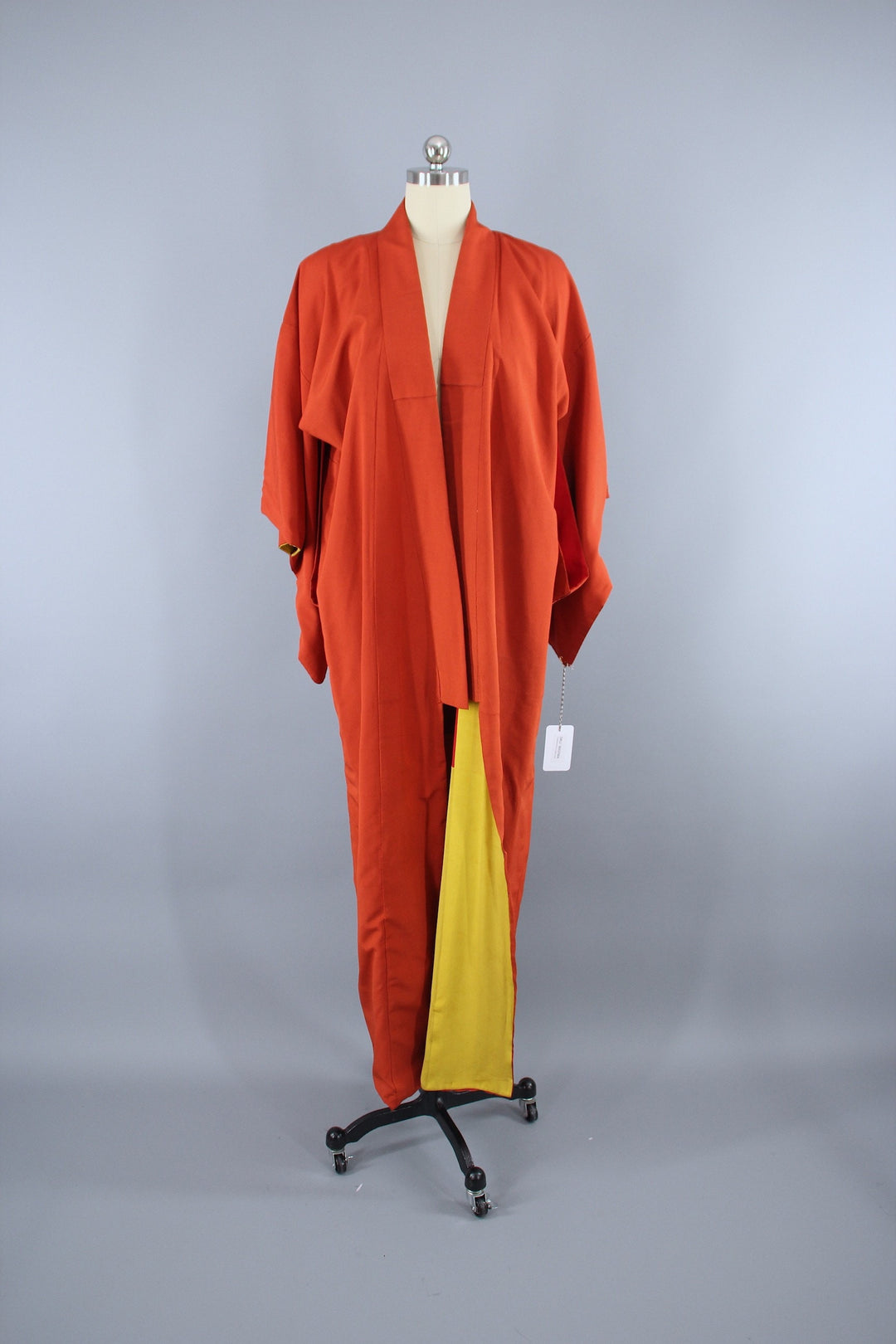 1940s Vintage Silk Kimono Robe / Rust Dark Orange Crepe - ThisBlueBird