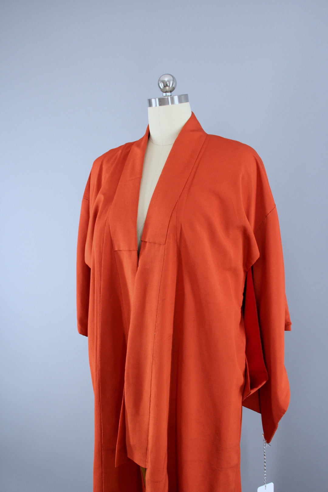 1940s Vintage Silk Kimono Robe / Rust Dark Orange Crepe - ThisBlueBird