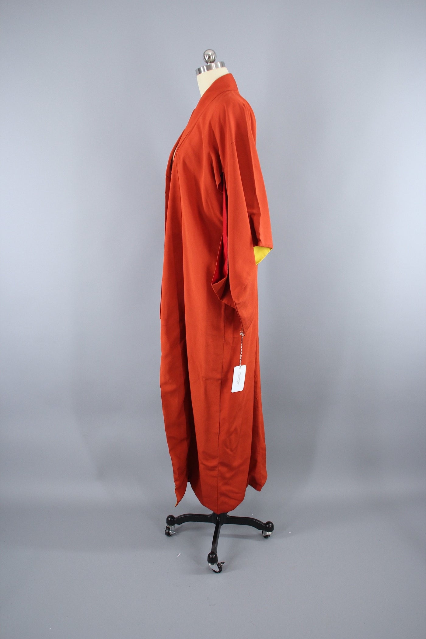 1940s Vintage Silk Kimono Robe / Rust Dark Orange Crepe - ThisBlueBird