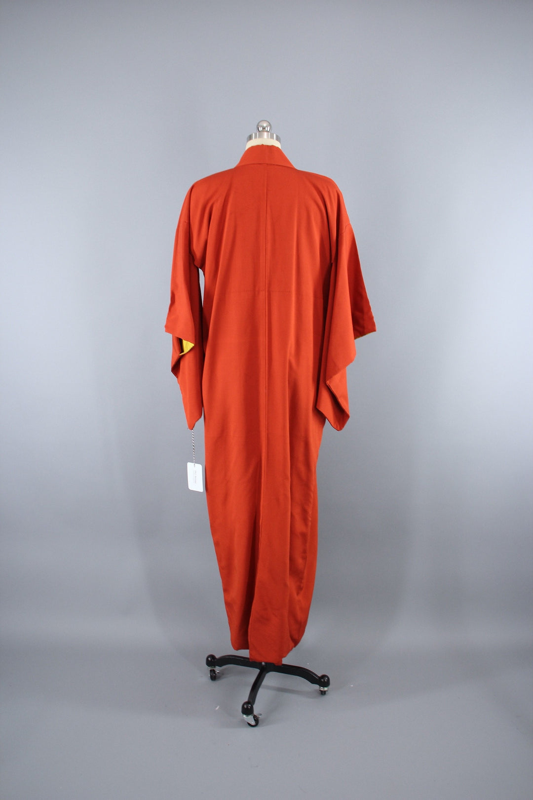 1940s Vintage Silk Kimono Robe / Rust Dark Orange Crepe - ThisBlueBird