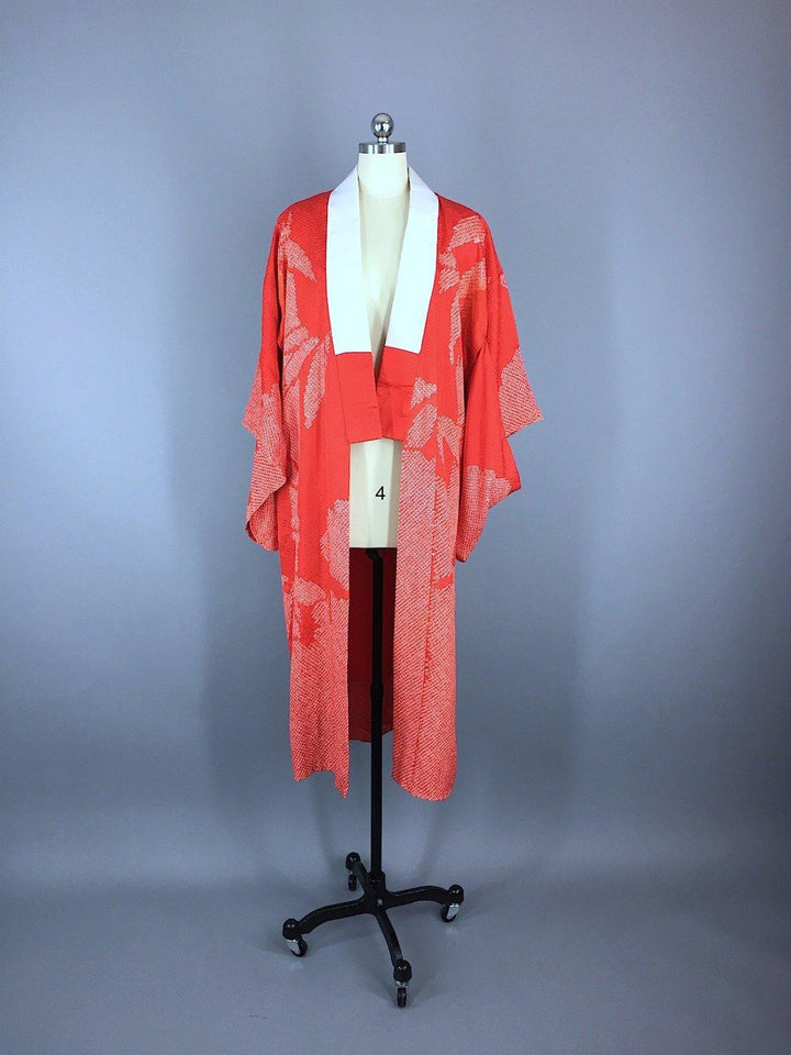 1940s Vintage Silk Kimono Robe / Shibori Bamboo Print - ThisBlueBird
