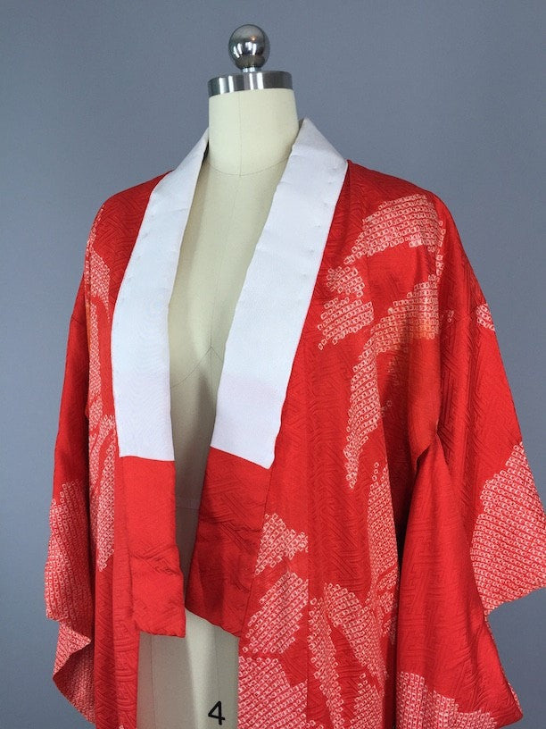 1940s Vintage Silk Kimono Robe / Shibori Bamboo Print - ThisBlueBird