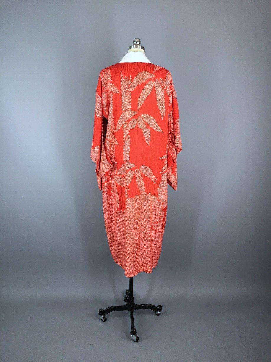 1940s Vintage Silk Kimono Robe / Shibori Bamboo Print - ThisBlueBird