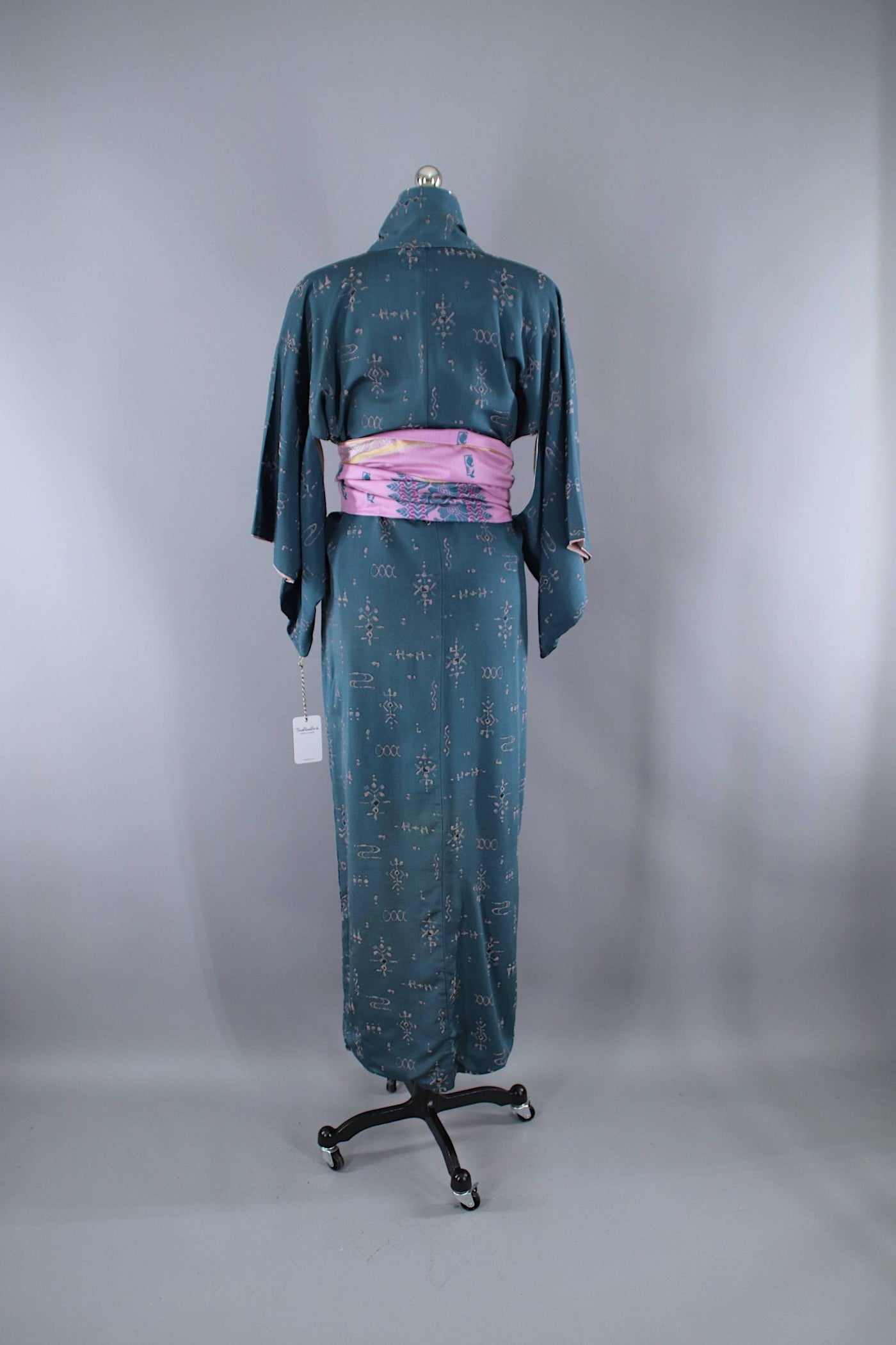 1940s Vintage Silk Kimono Robe / Teal Blue Floral - ThisBlueBird