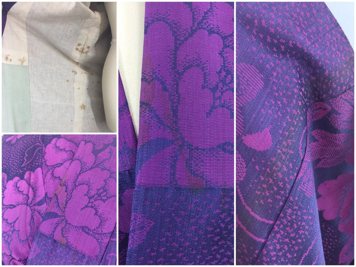 1940s Vintage Silk Kimono Robe with Omeshi Purple Magenta Floral Embroidery - ThisBlueBird